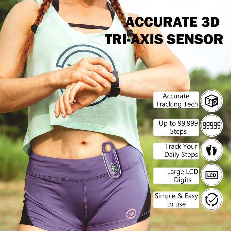 UTrak 3D Pedometer for Walking with Removable Clip and Carabiner Simple Step Counter for Walking Accurate Clip On Step Tracker for Men Women Kids - Image 3